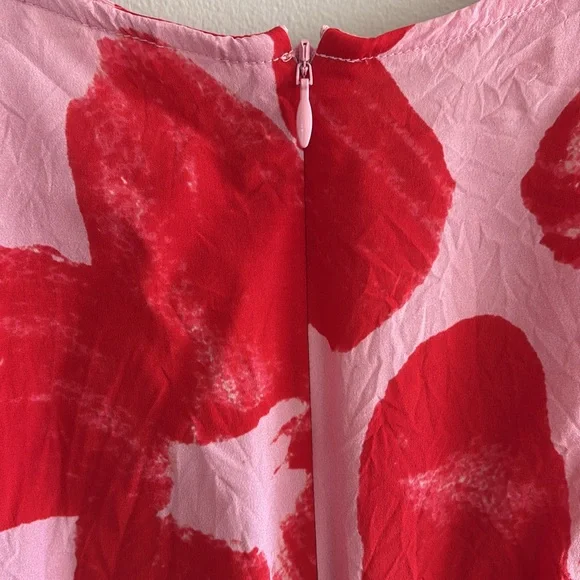 Gorman Australia red pink silk blend painted floral sheer midi dress - Picture 9 of 11